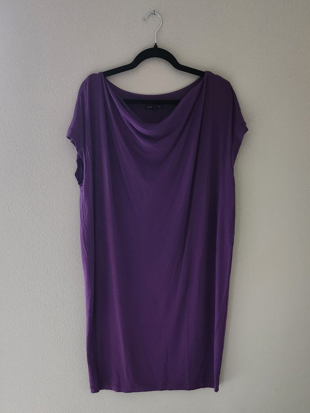 EILEEN FISHER Purple Viscose Draped Neck Short Sleeve Knee Length Dress Size M